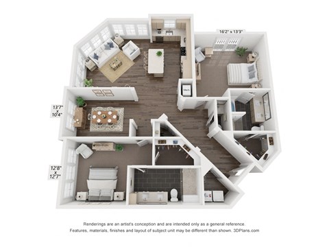 Floor plan for 2 beds, 2.5 baths, 1710 sqft